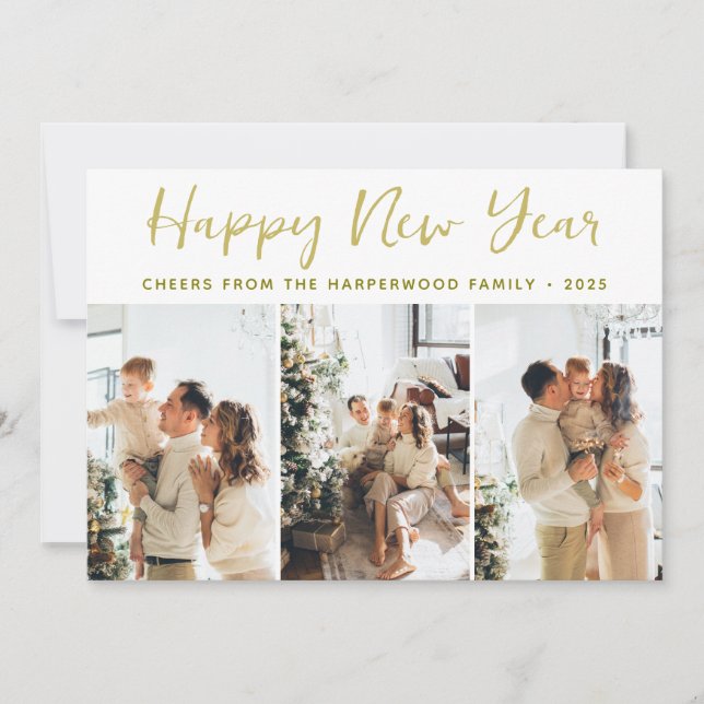 Cartes Pour Fêtes Annuelles Simple Elégant Moderne Joyeux Nouvel An Trois Phot (Devant)