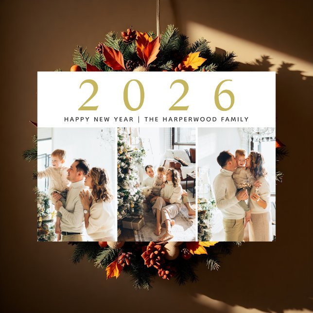 Cartes Pour Fêtes Annuelles Simple Elégant Moderne Joyeux Nouvel An Trois Phot (Créateur téléchargé)