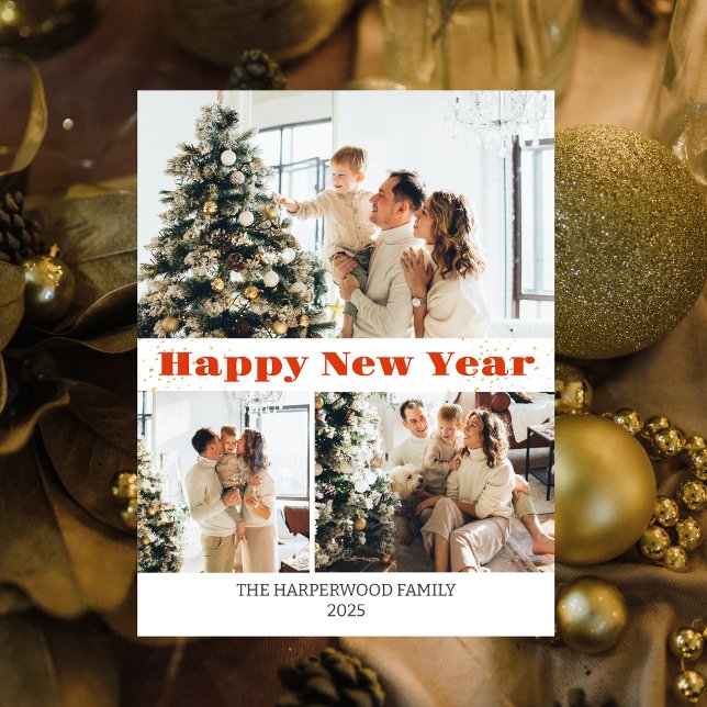 Cartes Pour Fêtes Annuelles Simple Élégant Moderne Joyeux Nouvel An Trois Phot (Créateur téléchargé)