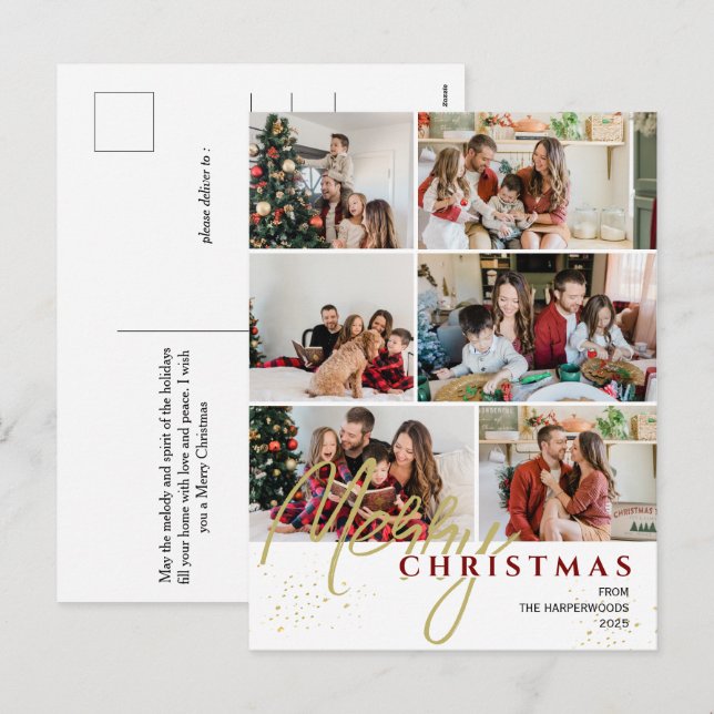 Cartes Pour Fêtes Annuelles Simple élégant moderne Script 6 photo Noël (Devant / Derrière)