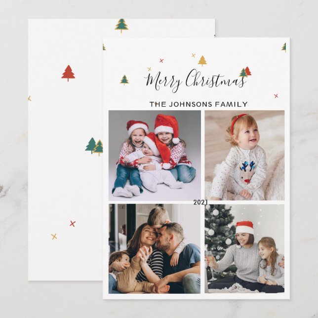 Cartes Pour Fêtes Annuelles Simple élégant Motif d'arbre de Noël (Devant / Derrière)