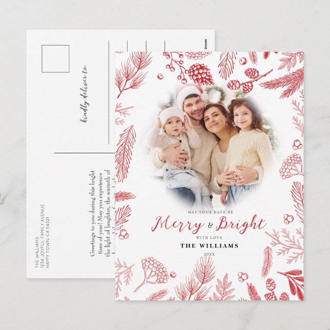 Cartes Pour Fêtes Annuelles Simple Elegant Red Merry & Bright Photo Noël (Devant / Derrière)
