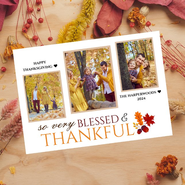 Cartes Pour Fêtes Annuelles Simple Elegant Script grâces famille 3 photo (Créateur téléchargé)