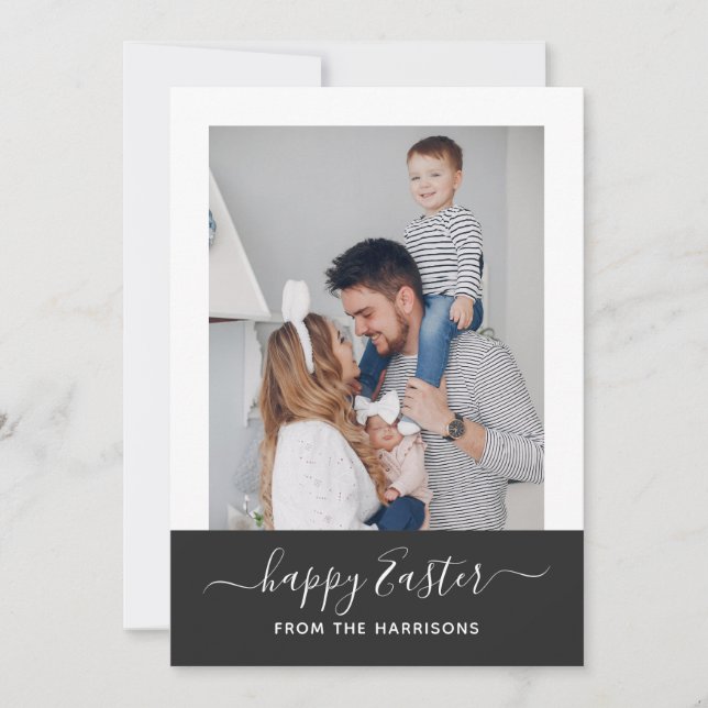 Cartes Pour Fêtes Annuelles Simple Élégant Script minimal Photo de famille Pâq (Devant)