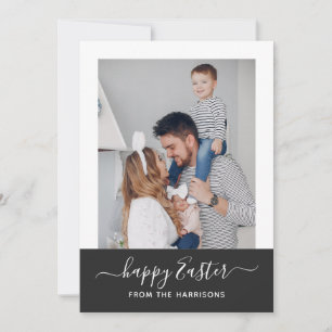 Cartes Pour Fêtes Annuelles Simple Élégant Script minimal Photo de famille Pâq