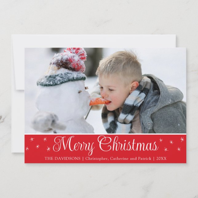Cartes Pour Fêtes Annuelles Simple Élégant Script Photo Rouge Accueil Personna (Devant)