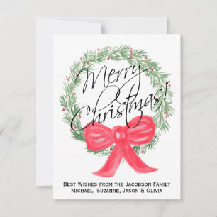 Cartes Pour Fêtes Annuelles Simple Elegant Watercolor Wreath Joyeux Noël