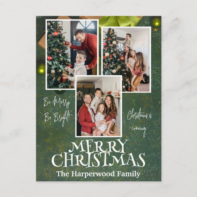 Cartes Pour Fêtes Annuelles Simple élégante Joie de Noël Famille Photo Collage (Devant)
