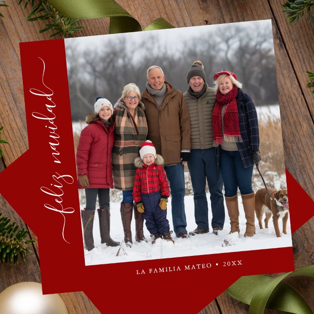 Cartes Pour Fêtes Annuelles Simple Feliz Navidad Spanish Christmas Photo rouge (Créateur téléchargé)