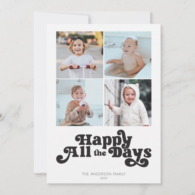 Cartes Pour Fêtes Annuelles Simple Fête Quatre Photo Noir Blanc (Devant)