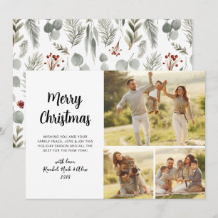 Cartes Pour Fêtes Annuelles Simple Foliage vert 3 Multi Photo Noël