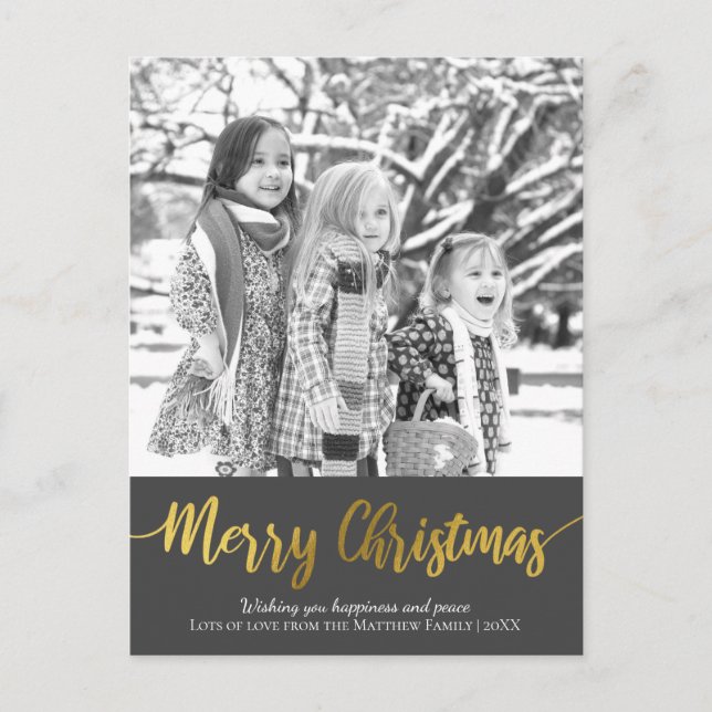Cartes Pour Fêtes Annuelles Simple Gold Foil Famille de Noël (Devant)