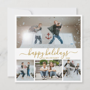 Cartes Pour Fêtes Annuelles Simple Gold White 4 Photo Collage Happy