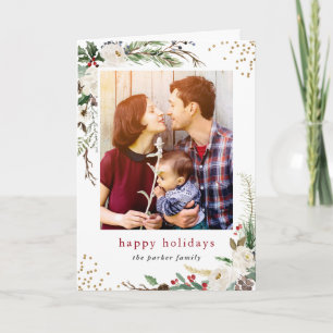 Cartes Pour Fêtes Annuelles Simple gracieux Hiver Botanique Salutation photo