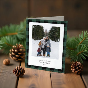 Cartes Pour Fêtes Annuelles Simple Green Black Plaid Border 3 Photo Noël