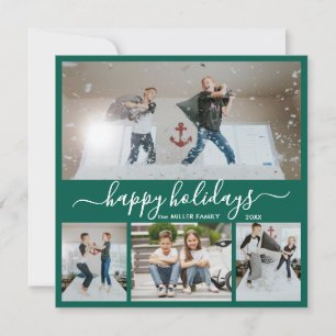 Cartes Pour Fêtes Annuelles Simple Green White 4 photo Collage Happy