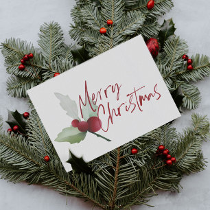 Cartes Pour Fêtes Annuelles Simple Holly et Berries Joyeux Noël