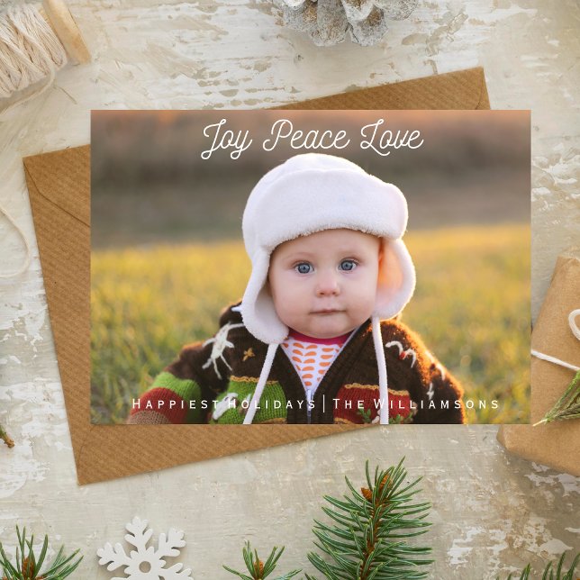 Cartes Pour Fêtes Annuelles Simple Joy Peace Love Hand-lettered Holiday Photo (Créateur téléchargé)