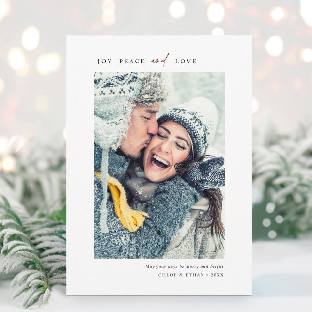 Cartes Pour Fêtes Annuelles Simple Joy Peace Love Portrait photo (Créateur téléchargé)