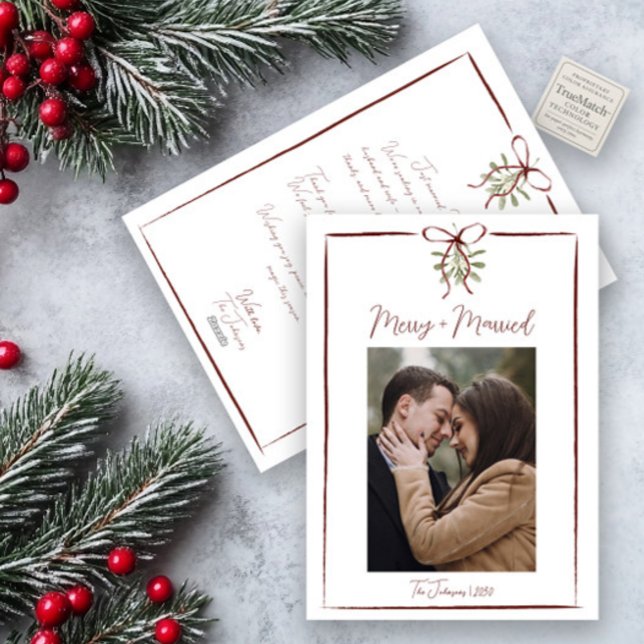 Cartes Pour Fêtes Annuelles Simple Joyeux et marié Bow photo Doodle (Créateur téléchargé)