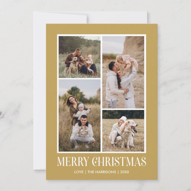 Cartes Pour Fêtes Annuelles Simple Joyeux Noël 4 Photo Collage | OR (Devant)