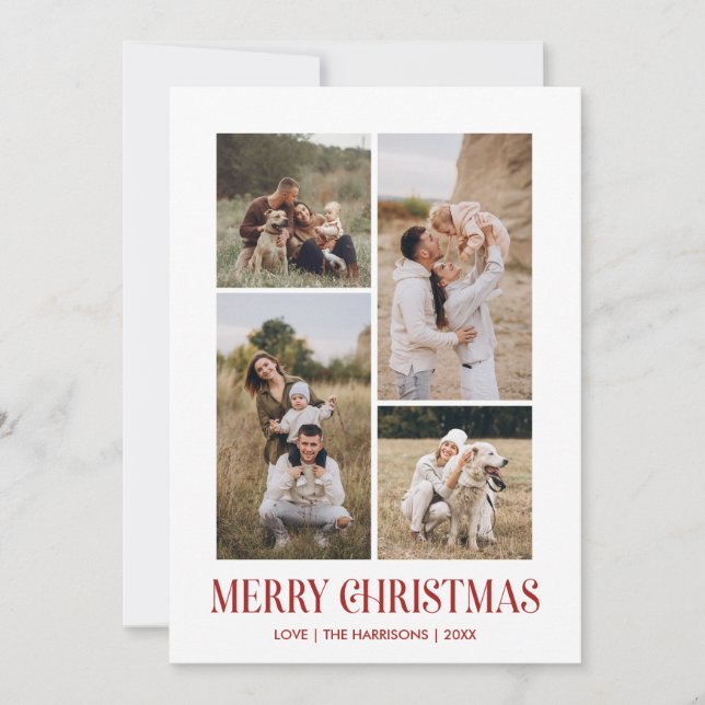 Cartes Pour Fêtes Annuelles Simple Joyeux Noël 4 Photo Collage | ROUGE (Devant)