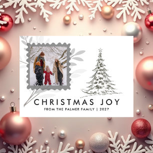 Cartes Pour Fêtes Annuelles Simple Joyeux Noël arbre de pin famille photo