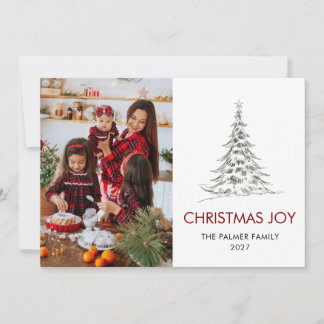 Cartes Pour Fêtes Annuelles Simple Joyeux Noël arbre de pin photo de famille