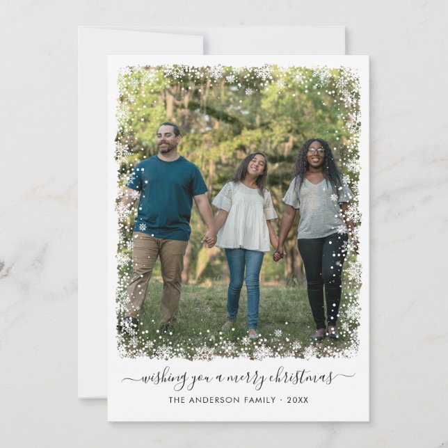 Cartes Pour Fêtes Annuelles Simple Joyeux Noël Snow Snowflake Script Photo (Devant)