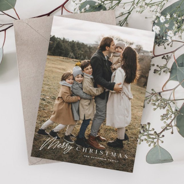 Cartes Pour Fêtes Annuelles Simple Joyeux Script 3 Photo Noël (Simple merry christmas script photo christmas holiday cards.)