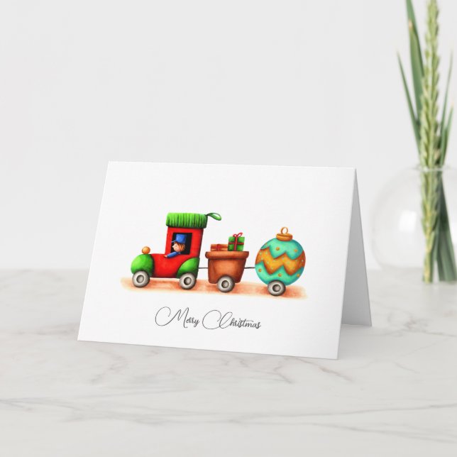 Cartes Pour Fêtes Annuelles Simple Joyeux Train de Noël avec ornements (Devant)