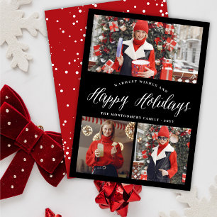 Cartes Pour Fêtes Annuelles Simple Joyeux Vacances Script Photo Collage Card