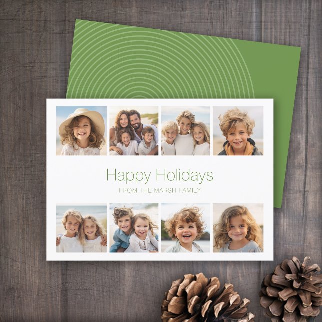 Cartes Pour Fêtes Annuelles Simple Minimal - 8 Photo - Zen Arch Vert Blanc (8 Photo holiday card with zen arch on back)