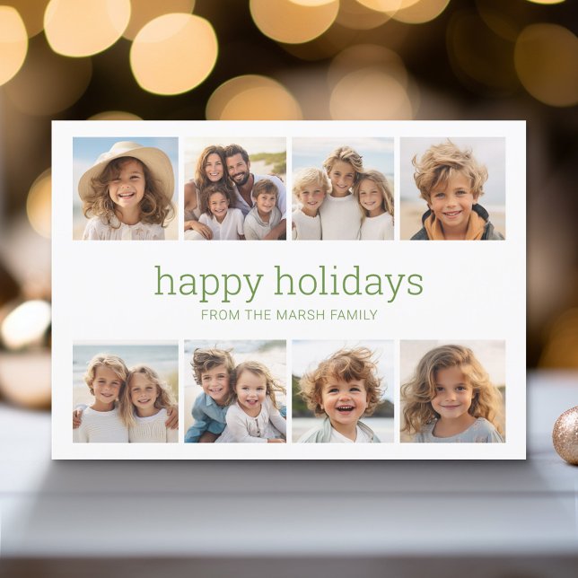 Cartes Pour Fêtes Annuelles Simple Minimal - 8 Photo - Zen Arch Vert Blanc (Modern Holiday Greeting Card with a Family Photo)