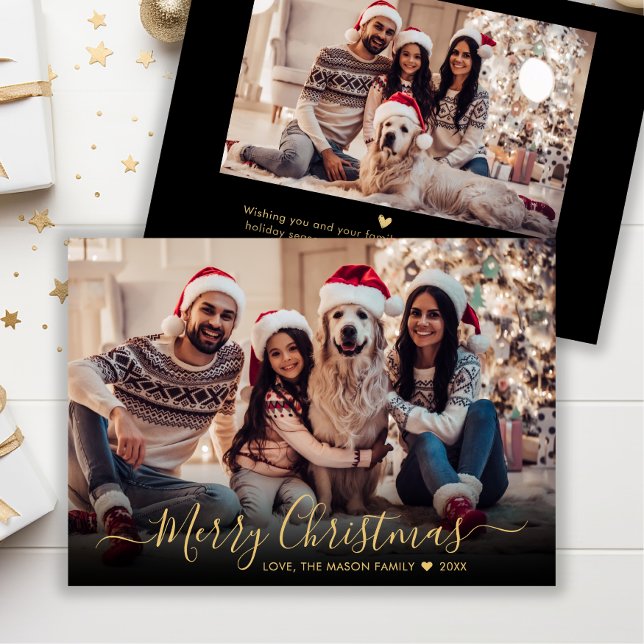 Cartes Pour Fêtes Annuelles Simple Modern Gold Script 2 Photo Noël (Créateur téléchargé)
