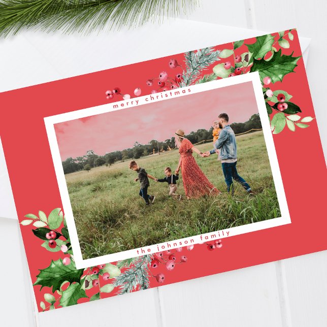 Cartes Pour Fêtes Annuelles Simple moderne Cherche de Noël blanc photo rouge (Créateur téléchargé)