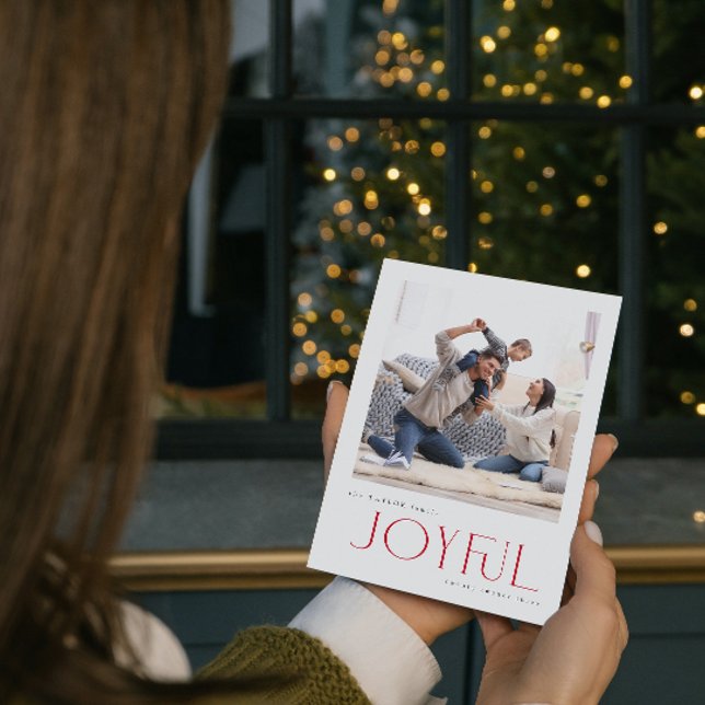 Cartes Pour Fêtes Annuelles Simple moderne Joyeux Famille Rouge Photo Noël (Créateur téléchargé)