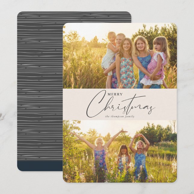 Cartes Pour Fêtes Annuelles Simple moderne Joyeux Noël Gris Script Photo (Devant / Derrière)