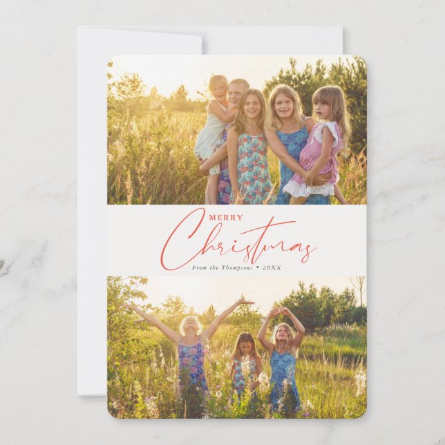 Cartes Pour Fêtes Annuelles Simple moderne Joyeux Noël Script Photo (Devant)