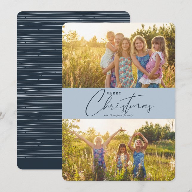 Cartes Pour Fêtes Annuelles Simple moderne Joyeux Noël Script Photo Holiday (Devant / Derrière)