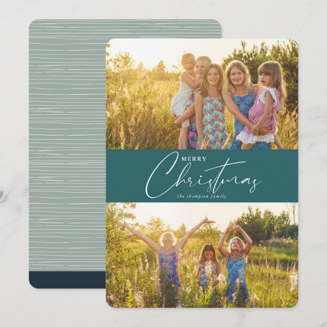 Cartes Pour Fêtes Annuelles Simple moderne Joyeux Noël Vert foncé Script (Devant / Derrière)