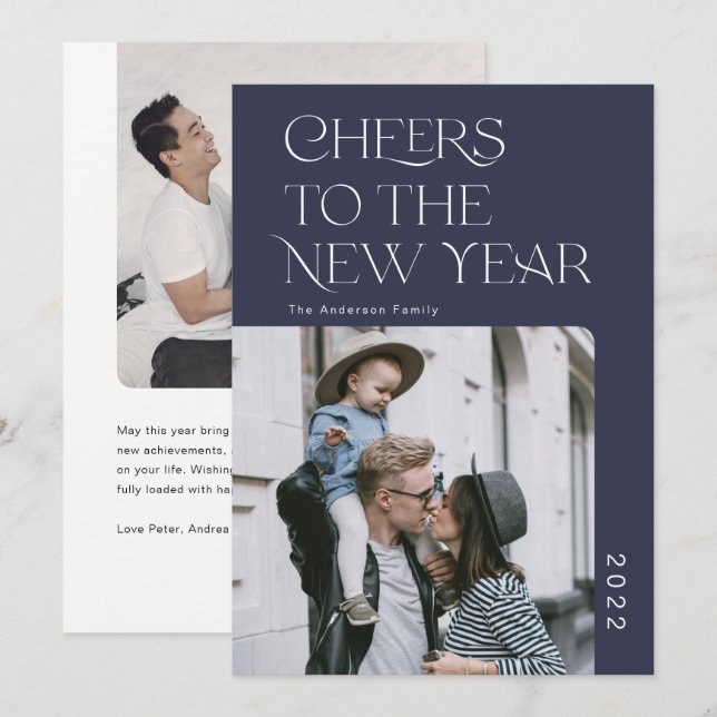 Cartes Pour Fêtes Annuelles Simple moderne Joyeux Nouvel An 2022 Photo Holiday (Devant / Derrière)