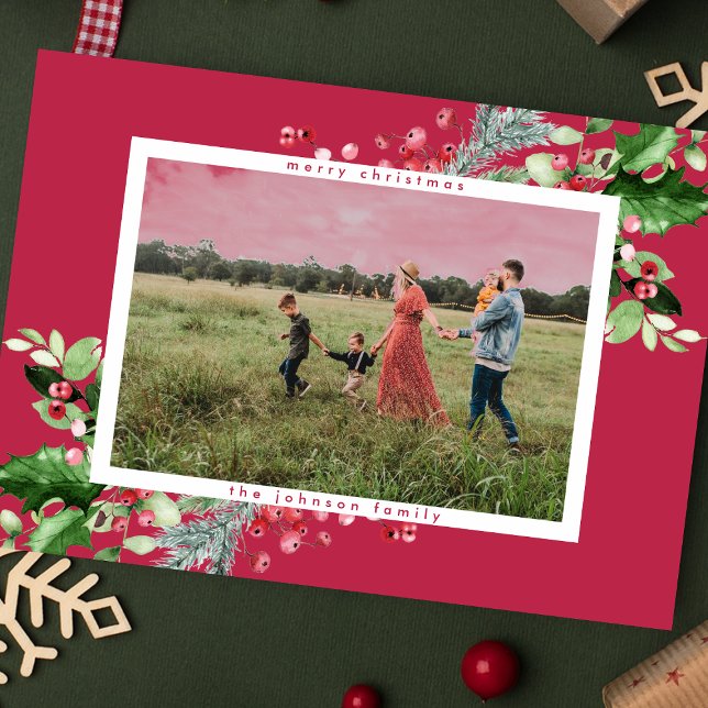 Cartes Pour Fêtes Annuelles Simple moderne Noël RED Magenta Photo (Créateur téléchargé)