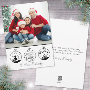 Cartes Pour Fêtes Annuelles Simple Moderne Photo de Noël Noir et Blanc