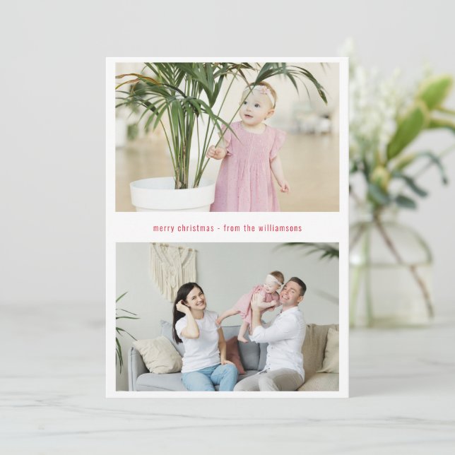 Cartes Pour Fêtes Annuelles Simple moderne rouge Joyeux Noël Trois photos (Debout devant)