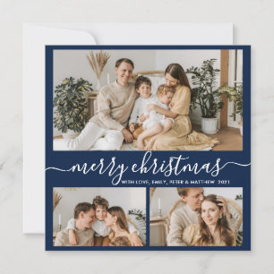 Cartes Pour Fêtes Annuelles Simple Navy White 3 Photo Collage Noël