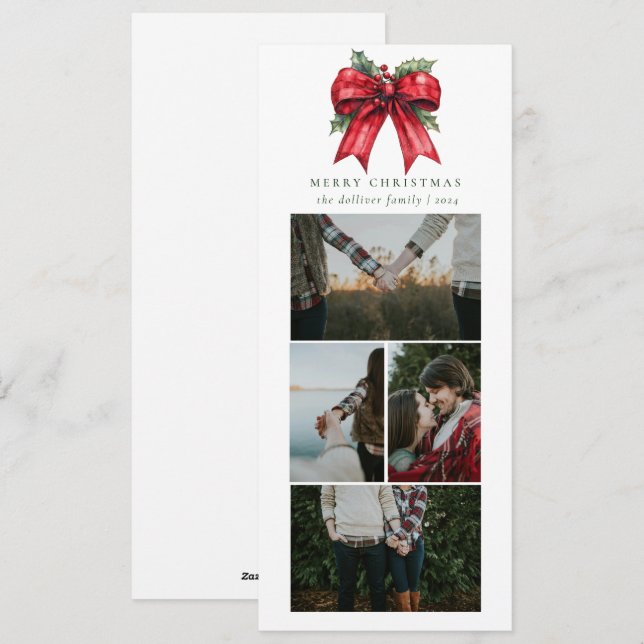 Cartes Pour Fêtes Annuelles Simple Noël aquarelle ruban photo Collage (Devant / Derrière)