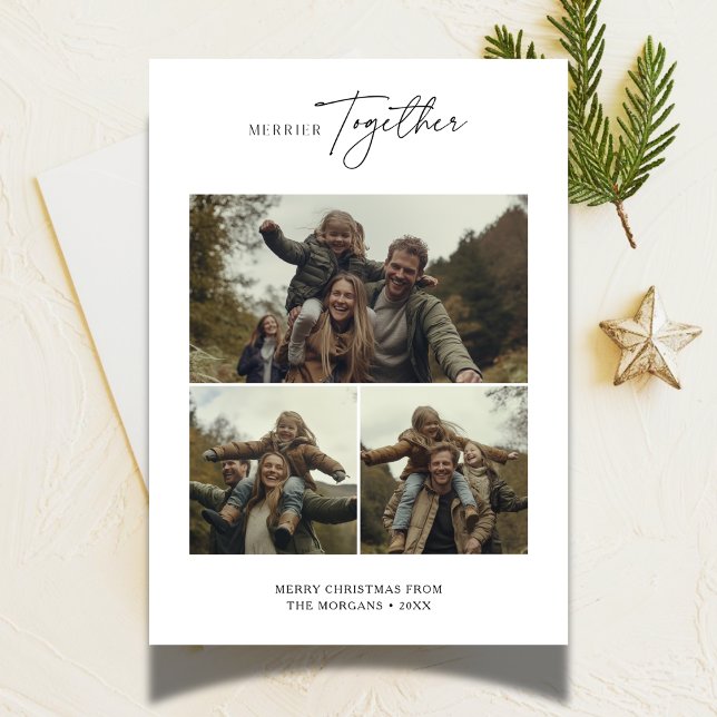 Cartes Pour Fêtes Annuelles Simple Noël Merrier Ensemble Photo de famille (Créateur téléchargé)