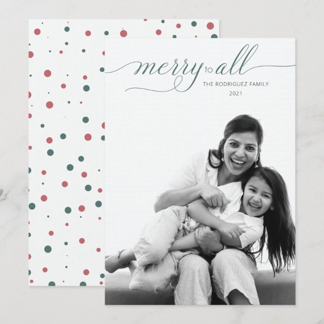 Cartes Pour Fêtes Annuelles Simple Noël Photo Complète Rose Vert Chasseur (Devant / Derrière)