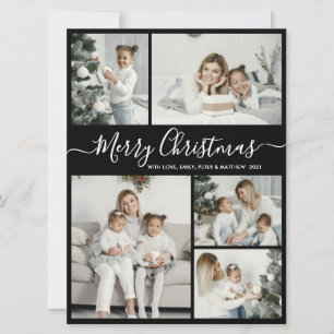 Cartes Pour Fêtes Annuelles Simple noir blanc 5 photo Collage Noël